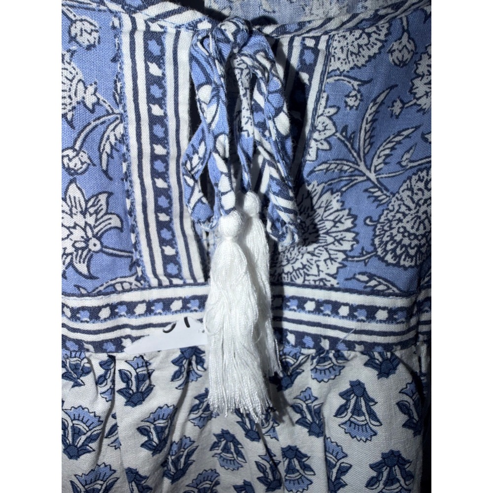 C&C California Blue White Floral Linen Blend Tassel Tie Shift Dress Womens Med - Picture 5 of 6